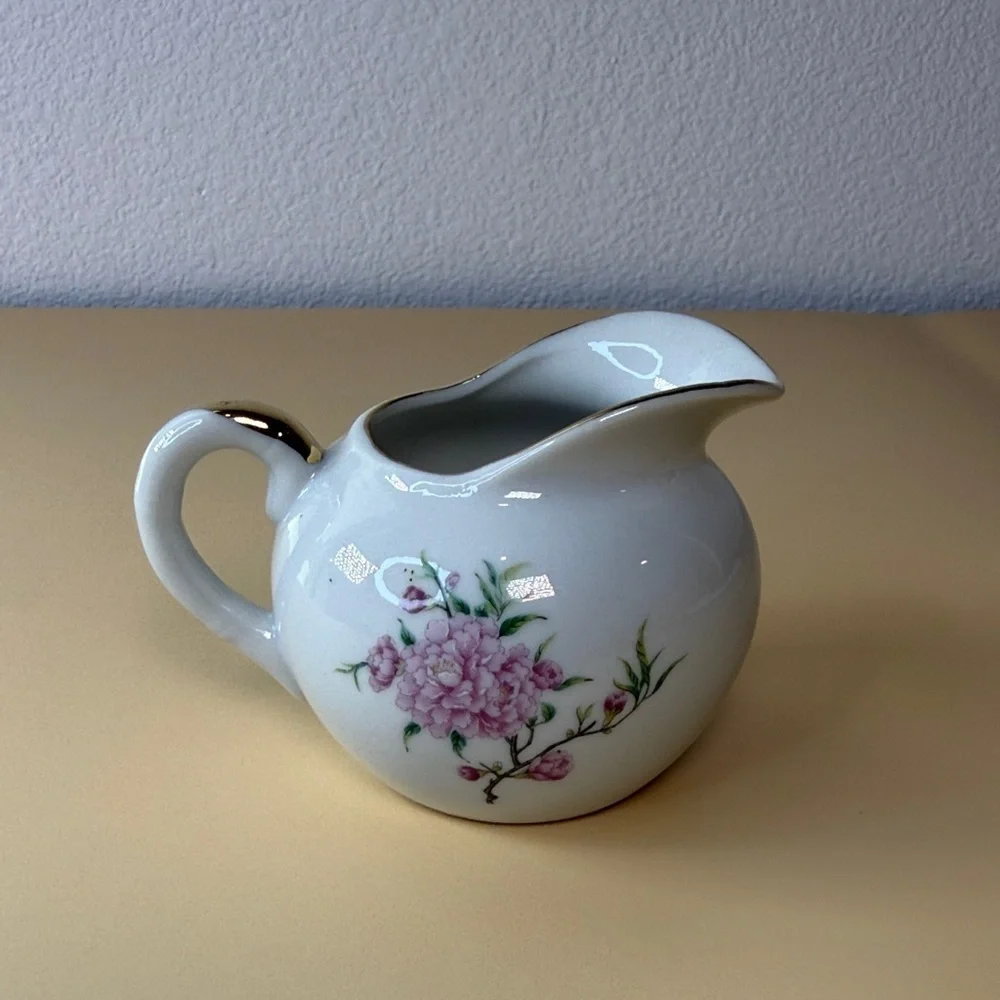 Floral White and Pink Ceramic Creamer Dispenser